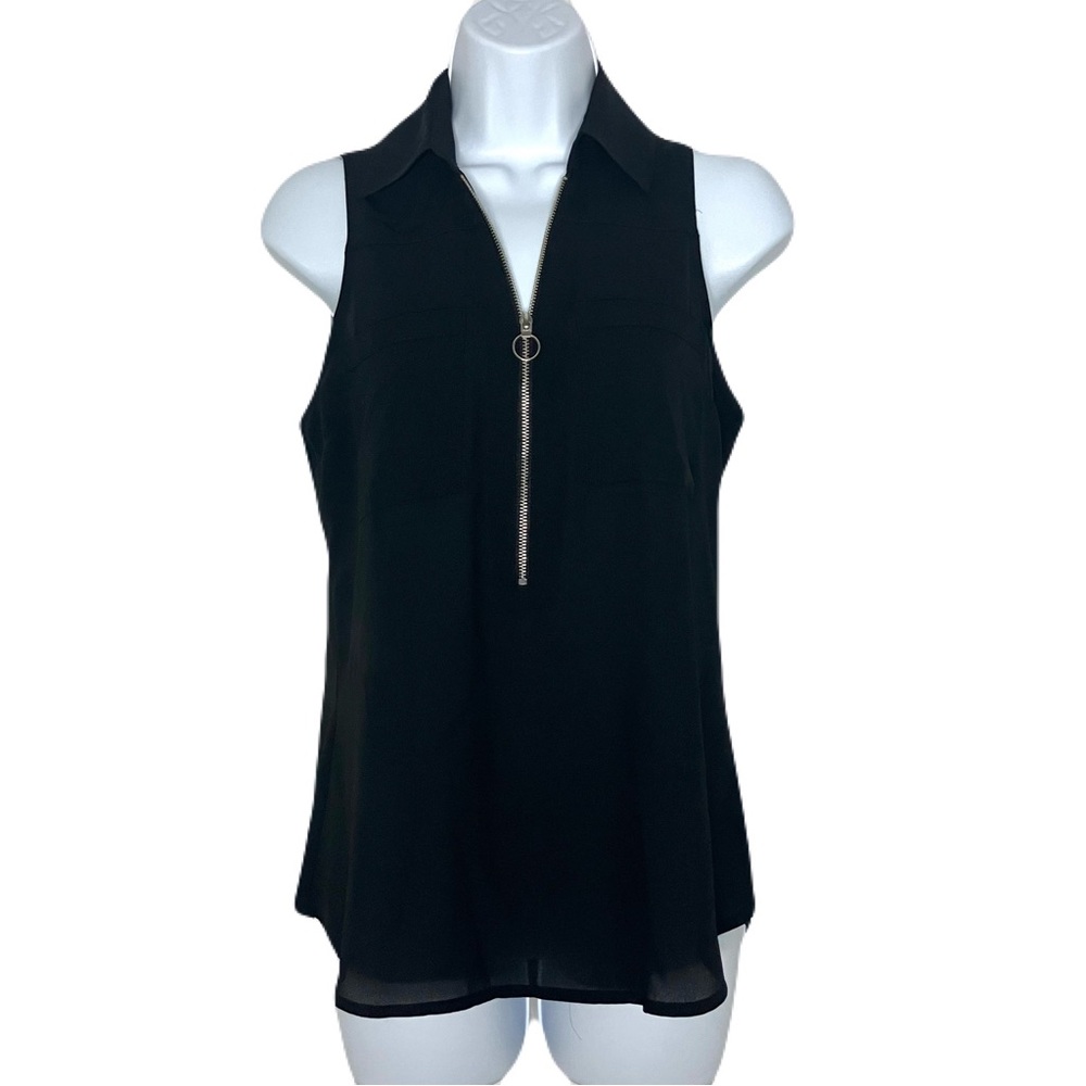 Express Black Zip-Front Collared Sleeveless Blouse